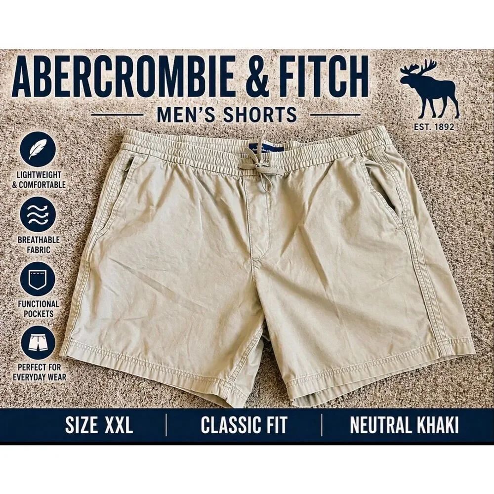 Abercrombie & Fitch Men’s Shorts XXL Khaki Drawstring Casual Lightweight